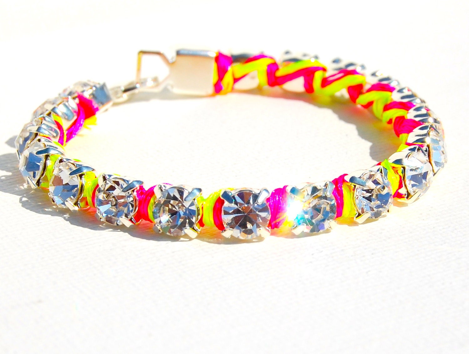 Hot Pink Rhinestone Bracelet Citron and Pink Crystal Bracelet