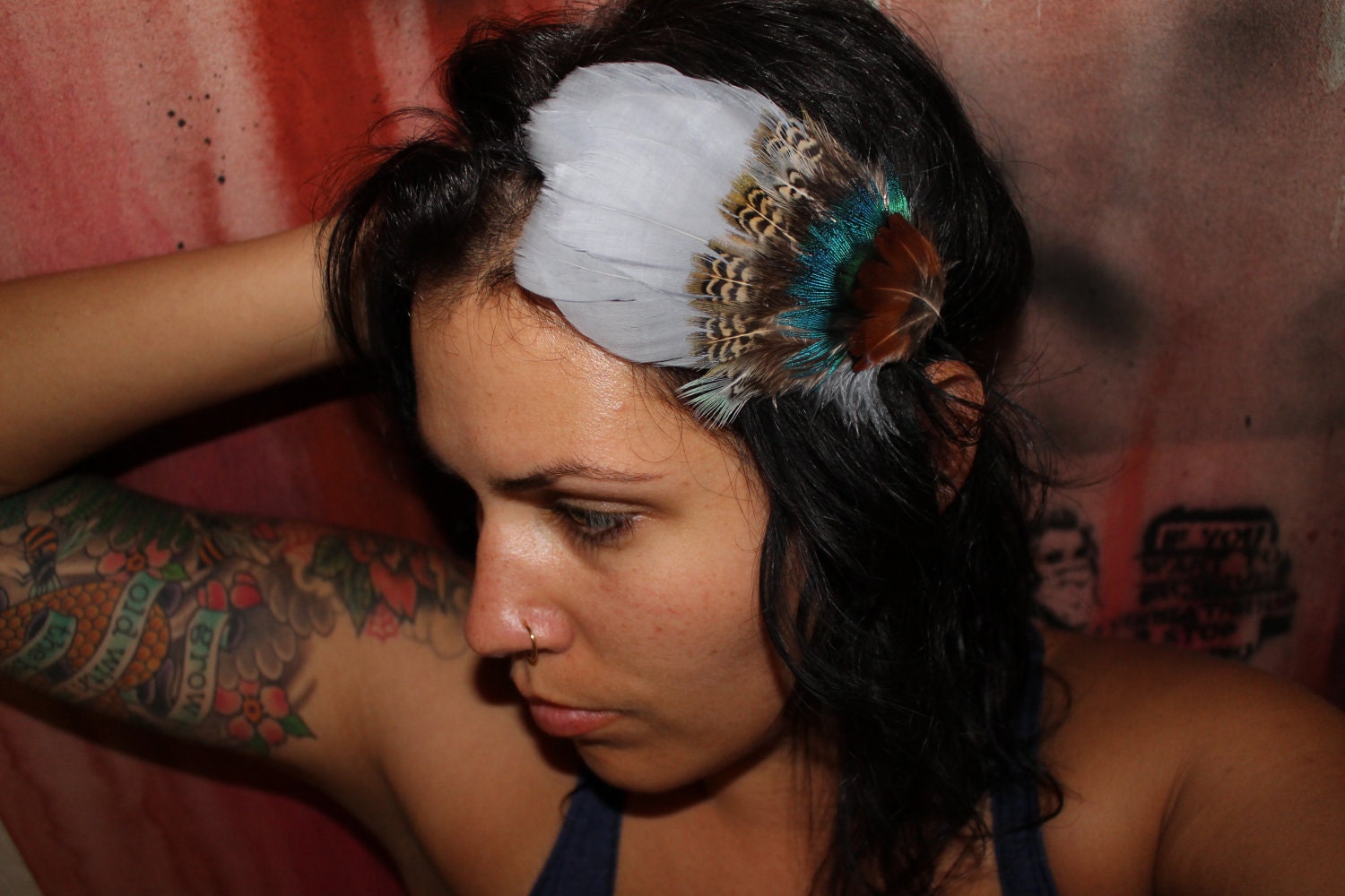 Feather Headband - Gray and Blue
