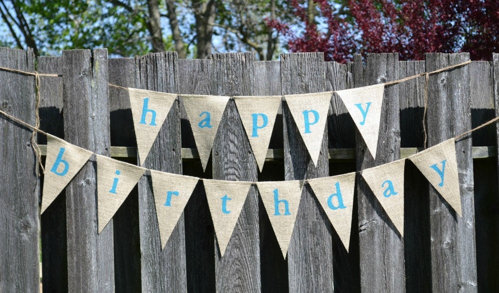 Happy Birthday Burlap Banner  ...  Birthday Banner  ...  Party Decoration