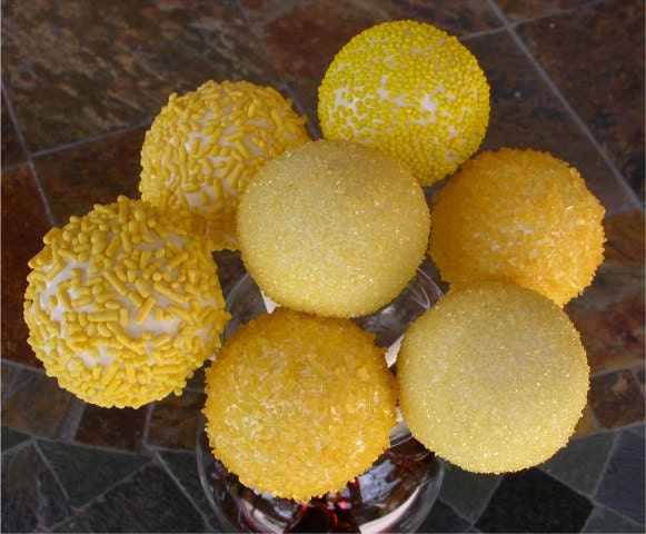 Wedding Cake Pops: Lemon Yellow bridal shower baby shower wedding cake pop favors
