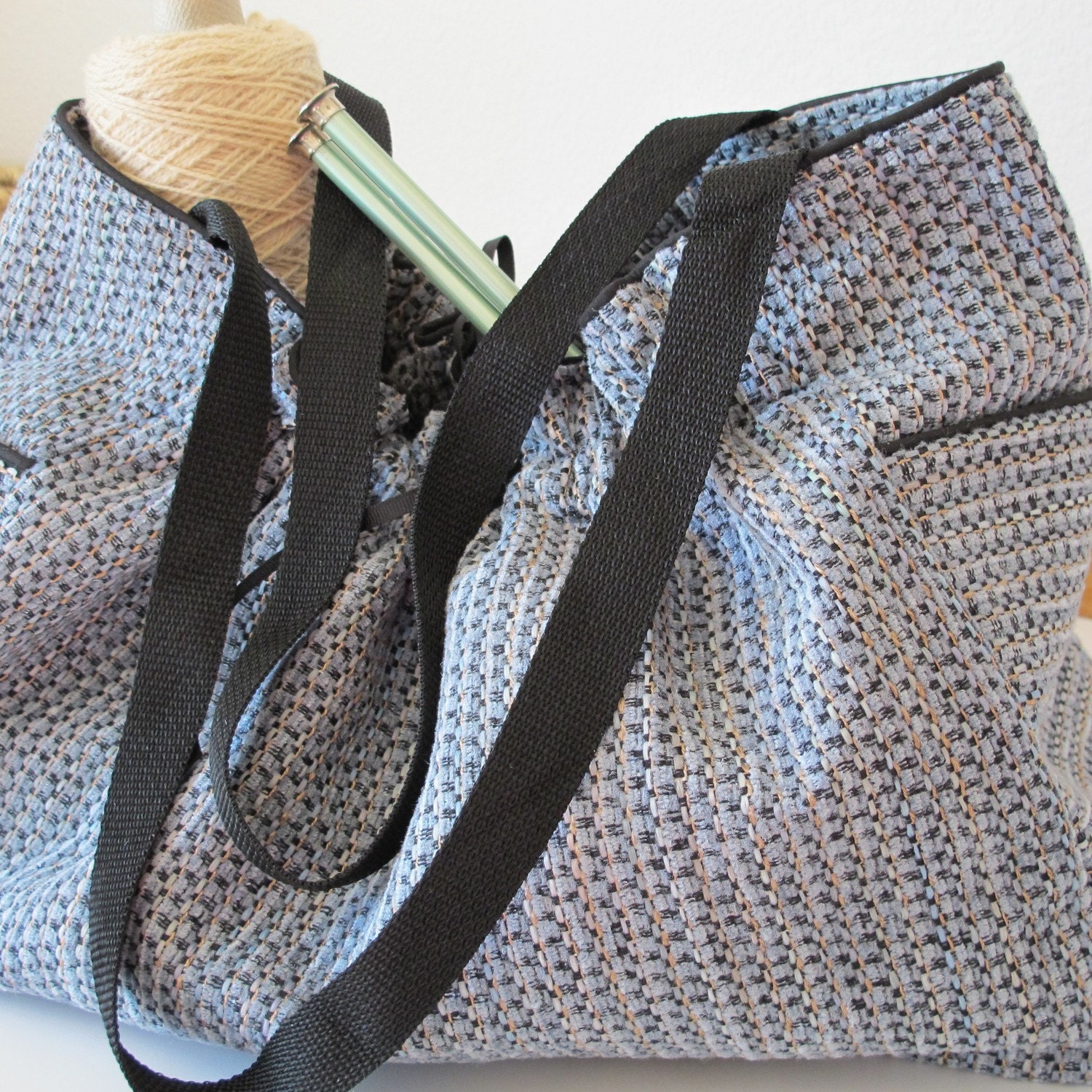 Tote Bag, Shopping Bag, Travel Bag, Knitting Bag in Shades of Blue