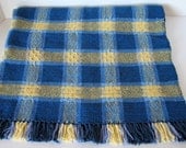 Plaid Baby Blanket Handwoven in Blue and Yellow Cotton and Bamboo