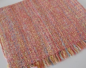 Handwoven Baby Blanket in Peach, Blue, Green and Yellow Cotton