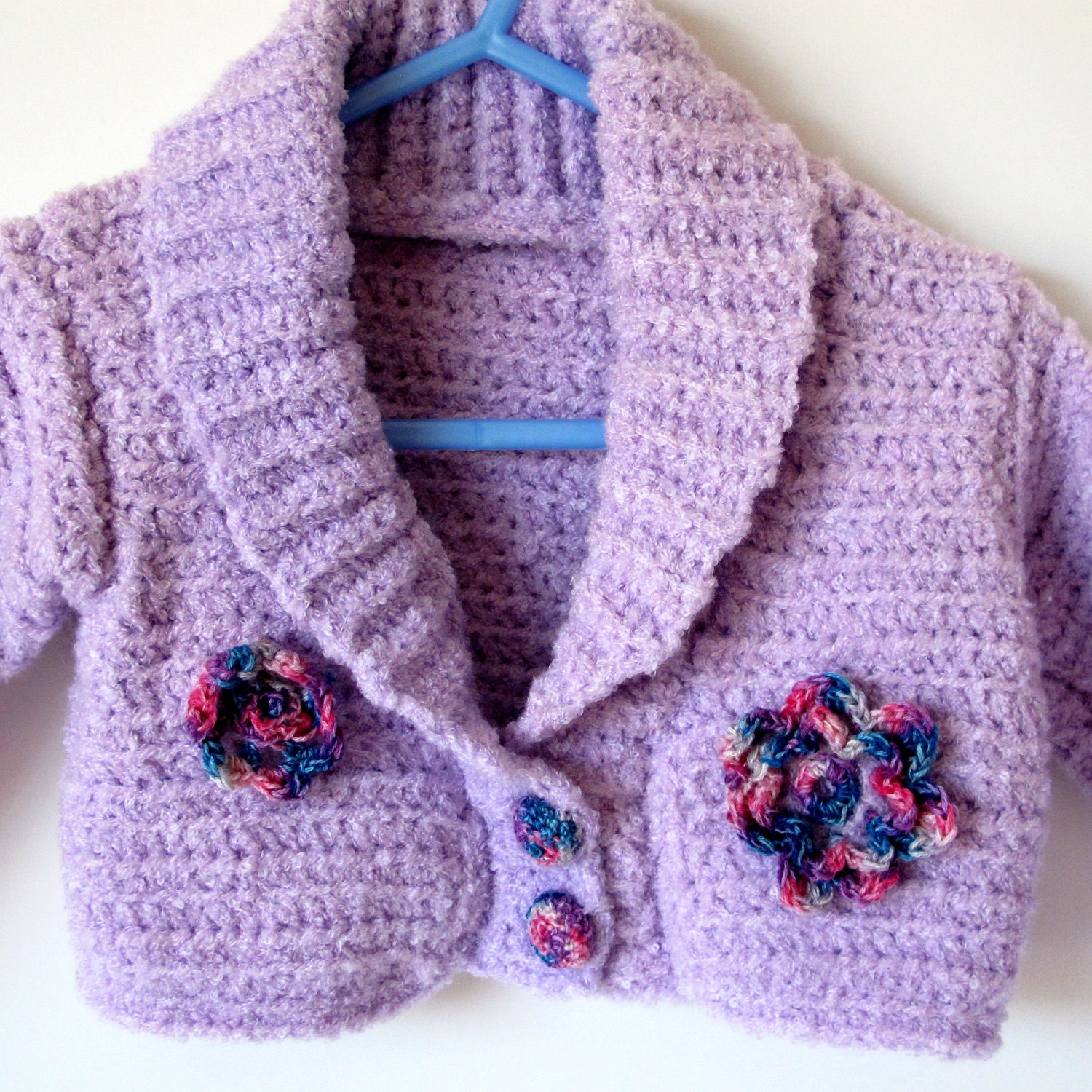 Baby Girls Crocheted Lavender Shawl Collar Sweater