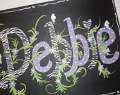 personalized name sign canvas zebra print flowers original art