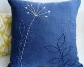 Sukan / 1 Linen Pillow Covers Navy Blue - hand embroidered pillow - cushion covers - decorative throw pillows - 16x16 pillows
