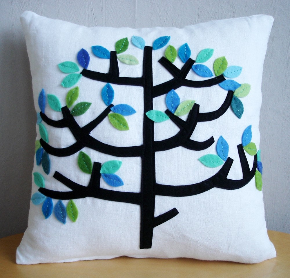 Sukan / Tree White Linen Pillow Cover - 14x14