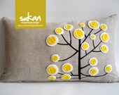 sukanart / Tree Pillows - Designer Pillow - Accent Pillows - Children Decor Pillow - Cushion Covers - Raw linen - Yellow Pillow
