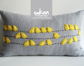 Sukanart / Birds Linen Pillow Cover - gray linen pillow - bird pillow - bird pillow cover - lumbar pillow - gray pillow - gray pillowcase