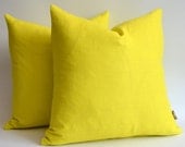 Sukan / 1 Lemon Yellow Simple Colored Linen Lumbar Pillow Case (Cover, Slip) - 18x18 inch