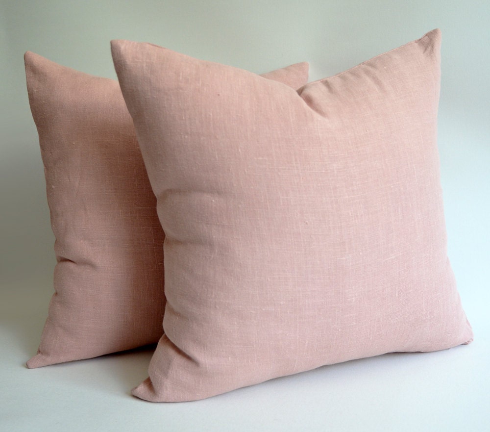 Sukan / SET (2 piece) SOFT  Pink Simple Colored Linen Pillow Case (Cover, Slip)  - 18x18 inch