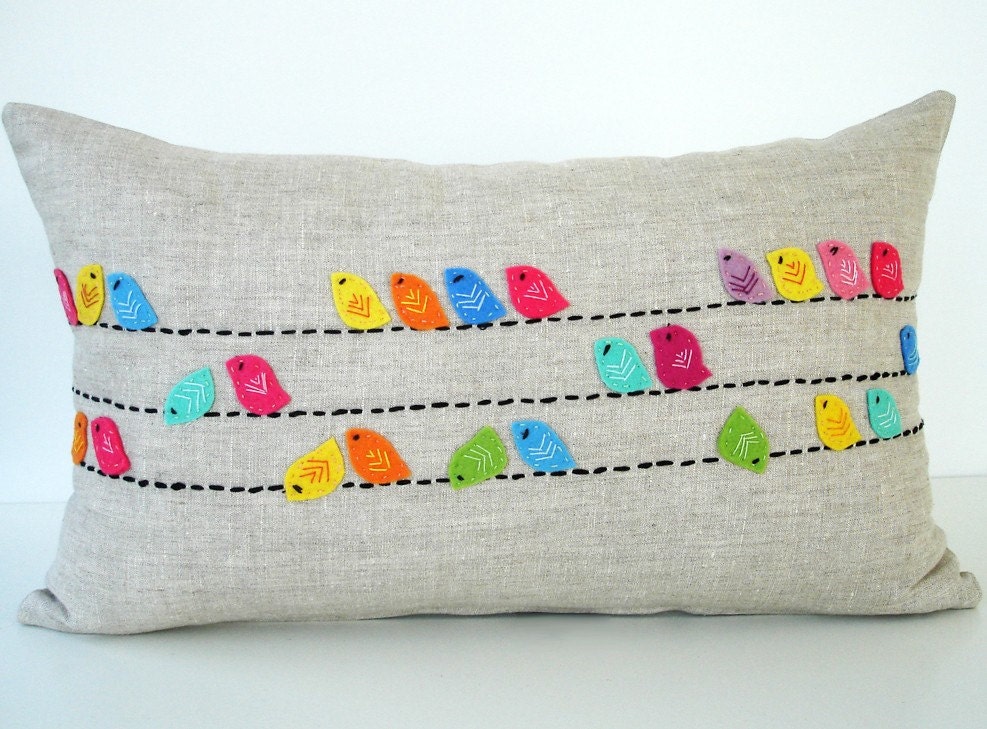 Sukan / Color Birds  RAW Linen Pillow Cover - 12x20 inch