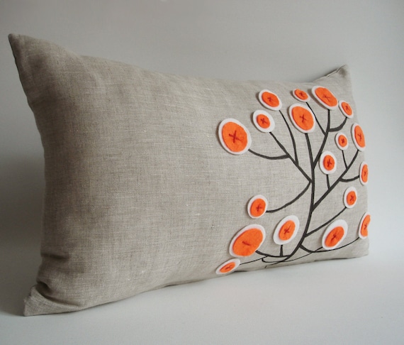 Sukan / Original Pen Pattern Pillow Cover - 12x20 inch - Beige, Black, Orange, White Color