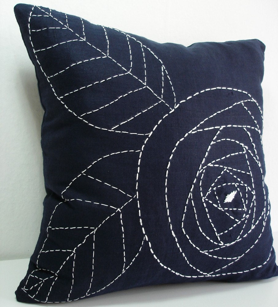 Hand Embroidered - Linen Pillow Cover - 16x16