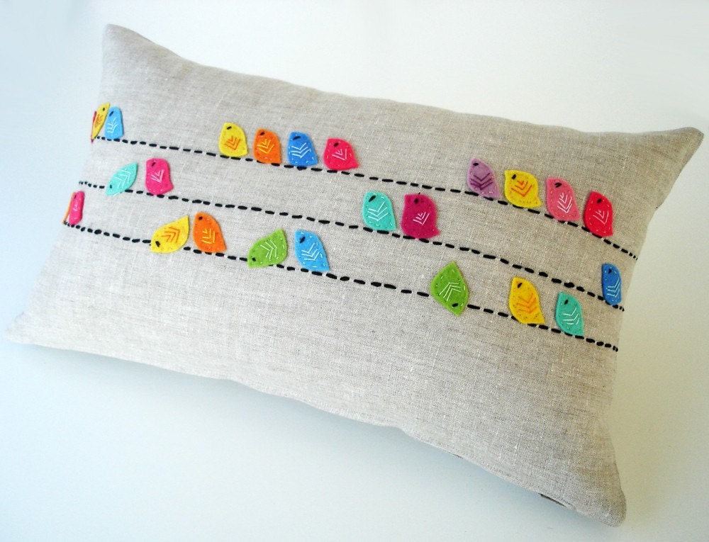 Sukan / Color Birds  RAW Linen Pillow Cover - 12x20 inch