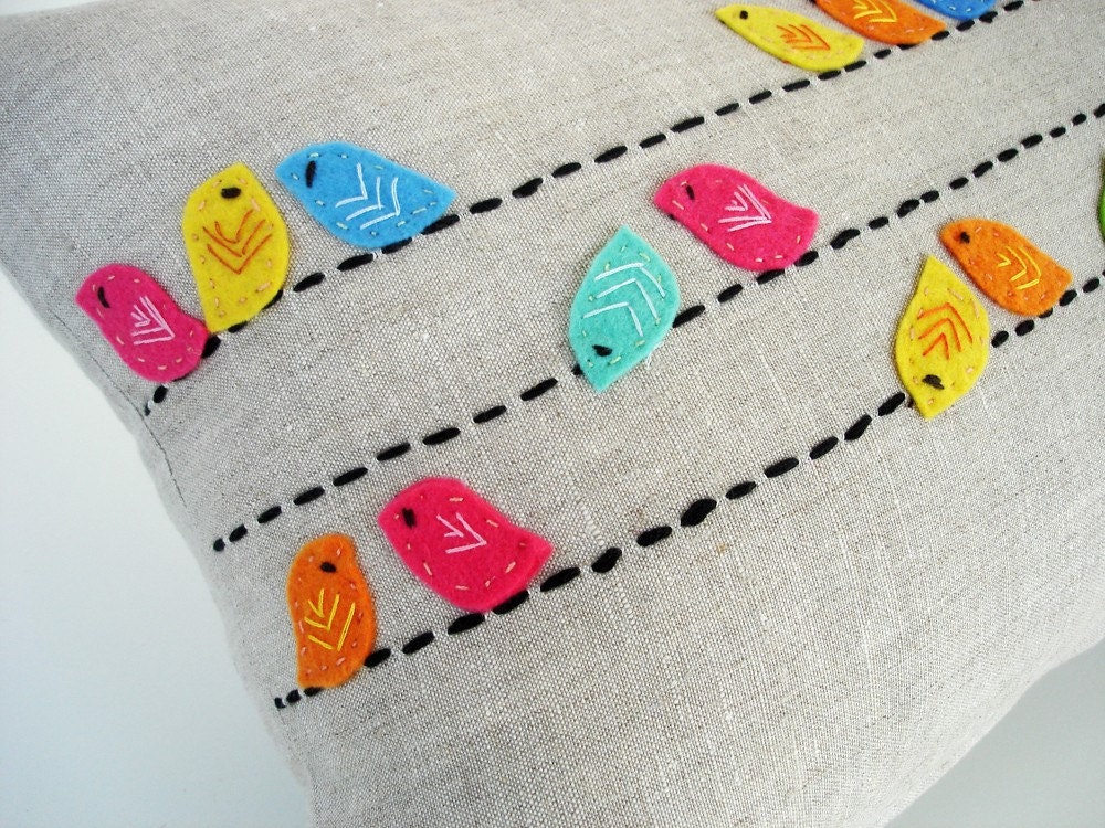 Sukan / Color Birds  RAW Linen Pillow Cover - 12x20 inch
