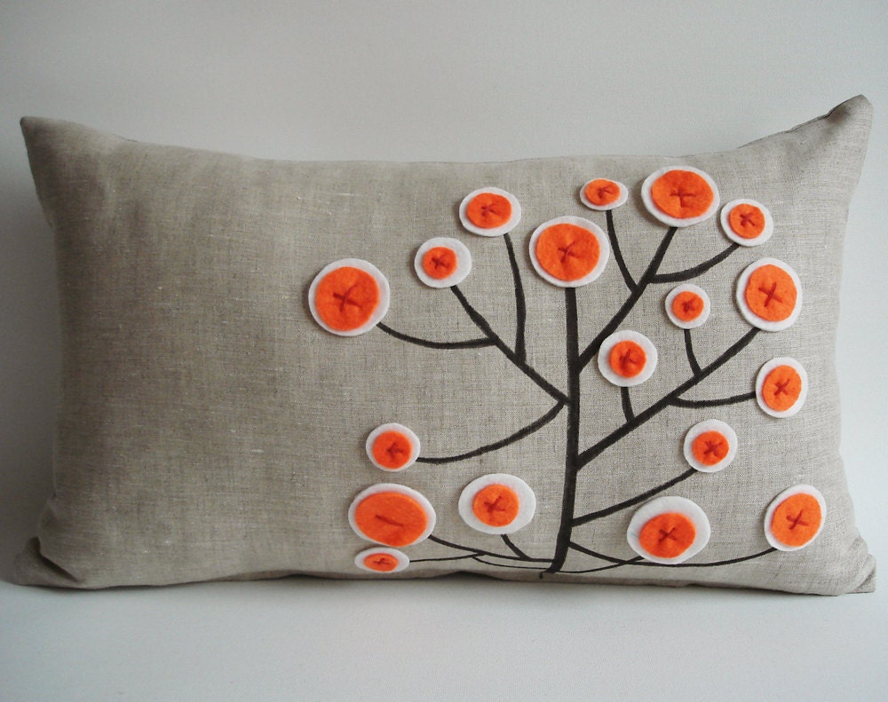 Sukan / Original Pen Pattern Pillow Cover - 12x20 inch - Beige, Black, Orange, White Color