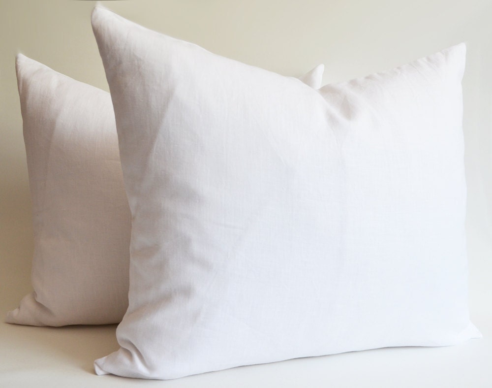 Sukan / SET (2 piece) Accent Pillows, Decorative Pillows, WHITE Simple Colored Linen Pillow Case(Cover, Slip)  - 18x18 inch