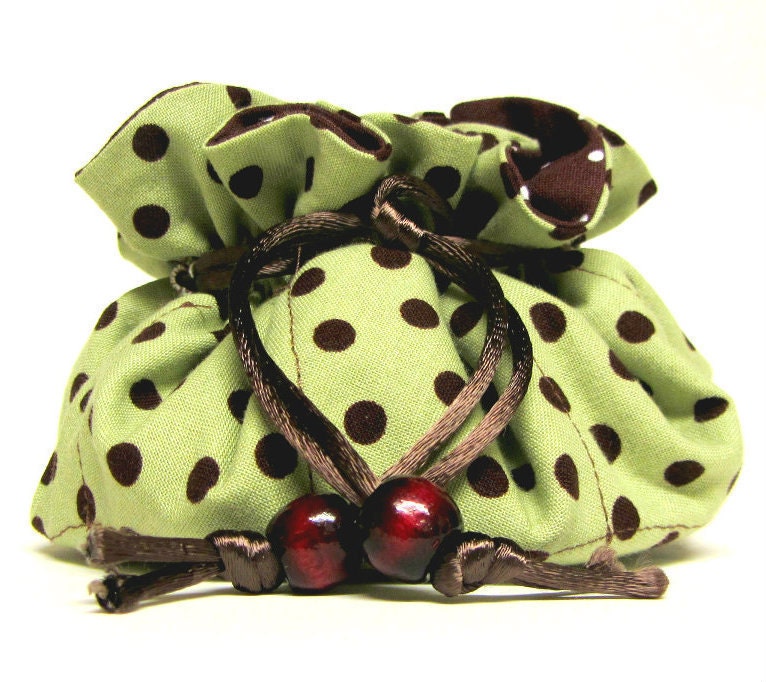 Jewelry Organizer Jewelry Pouch Drawstring Pouch Polka Dots Jewelry Bag Drawstring Bag Mint Green