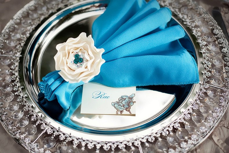 Peony Wedding Place Cards - Hand Painted and glitter embellished