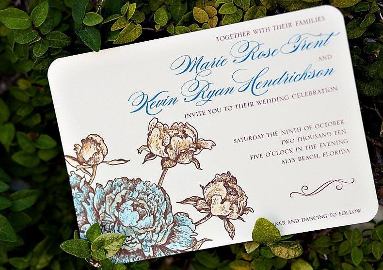 Hand Painted Peony Wedding Invitation