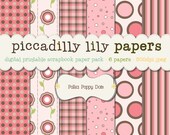 Instant Download - Polka Poppy Dots -- 12x12 Digital Printable Scrapbook Paper Pack Pink Brown -- Buy 3 Digital Paper Packs Get 1 Free