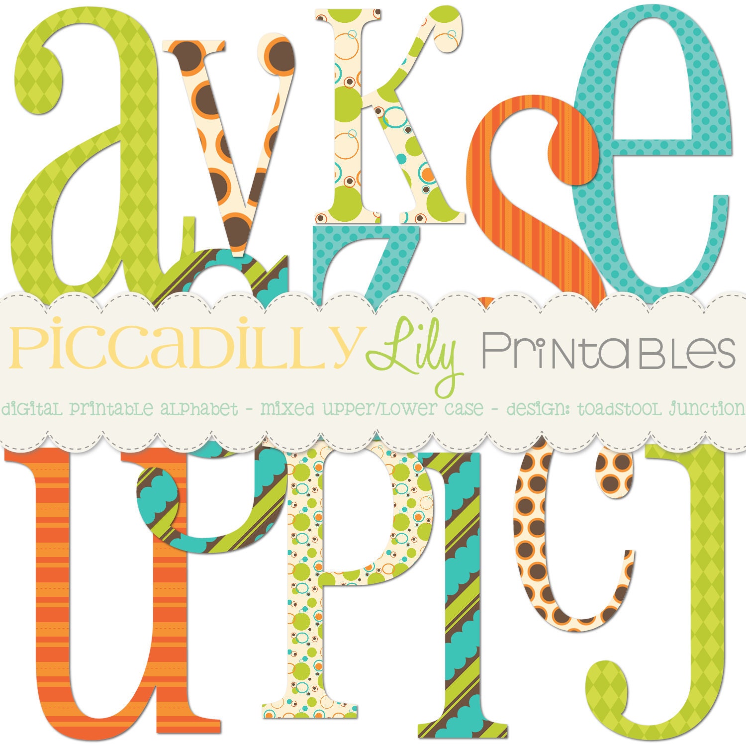 Toadstool Junction -- Digital Printable Alphabet -- for cards, scrapbooking, photography