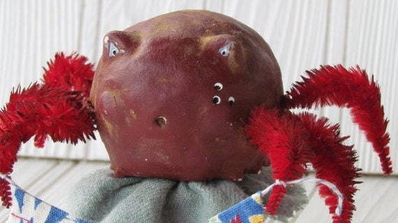 Primitive Nautical Folk Art Paper Clay Crab