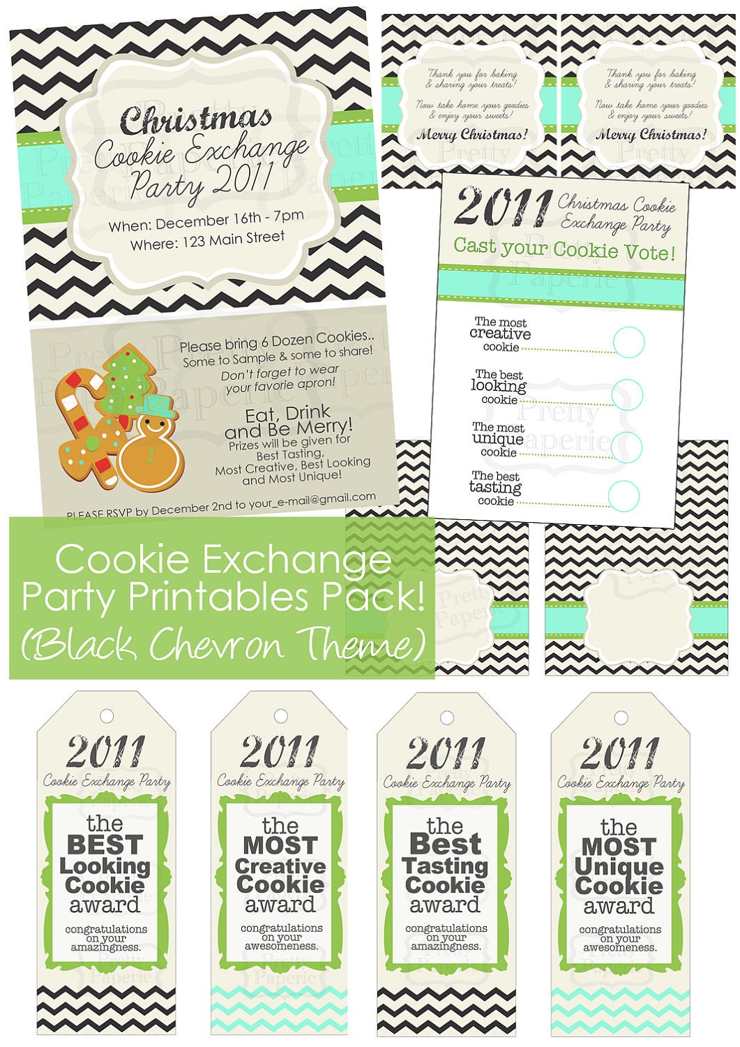 Cookie Exchange Party Package(Black Chevron Theme)- Printable PDF