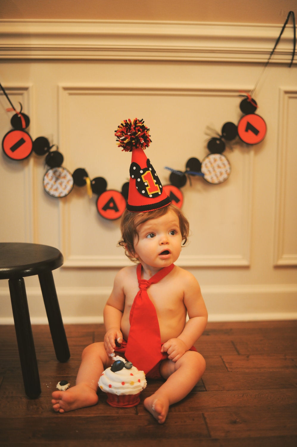 Mickey Birthday Hat, Diaper Cover, and Tie Set - First Birthday - 1st Birthday -Mickey Mouse Birthday Hat -Customize Your Birthday
