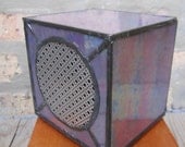 Stained Glass Music Cube--ipod/mp3, CD, tape, record player amp--Lights up, glows, and flickers to the beat