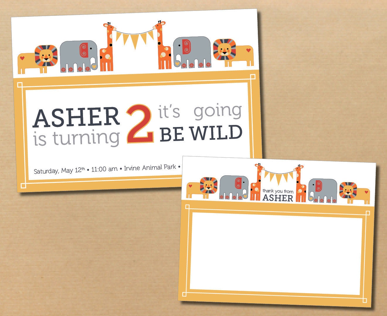zany zoo // printable party invitation and thank you card