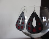 Recycled Leather Black and Red Tear Drop Earrings