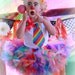 Clown Costume - Sewn petti tutu set - tutu, tie shirt , flower / bow headband, large flower pin, leg warmers