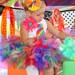 Clown Costume - Sewn petti tutu set - tutu, tie shirt , flower / bow headband, large flower pin, leg warmers