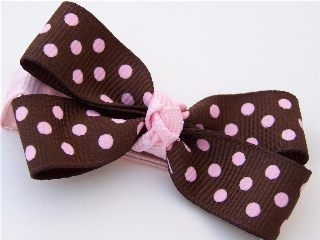 bow, hair clip, accessories, children, baby, infant, toddler, girl, brown, light pink, polka dot, HC2, True Destiny Boutique