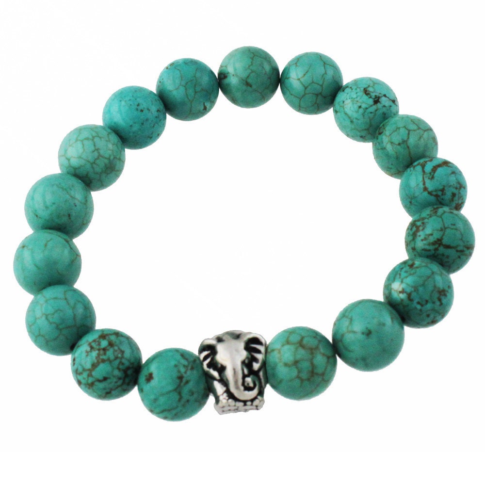 Elephant Bracelet - Turquoise Stone - Beaded