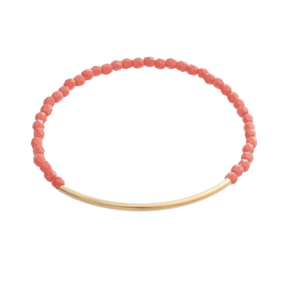 Pink Beads Bracelet - Gold Bar Bracelet