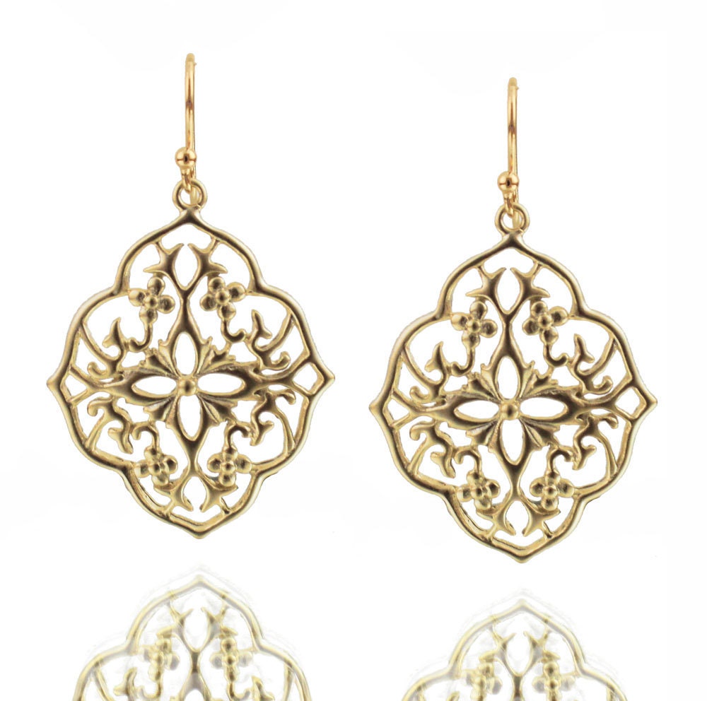 Gold Filigree Earrings - Moroccan Flowers