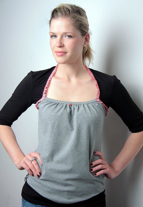 jersey shirt - grey - black - ruffles - rose