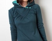 hoodie shirt - turquoise - flowers - buttons