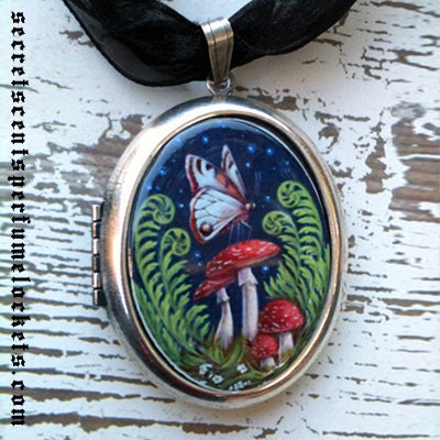 Perfume Locket Pendant  - Vintage Romance 'Evening Toadstools'