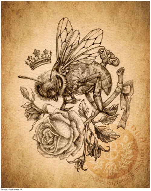 Victorian Steampunk HoneyBee Rose - Art Print - Brigid Ashwood