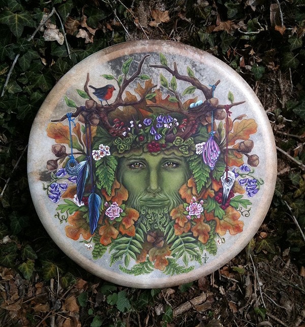 GreenMan original handpainted Bodhran Celtic Pagan Drum