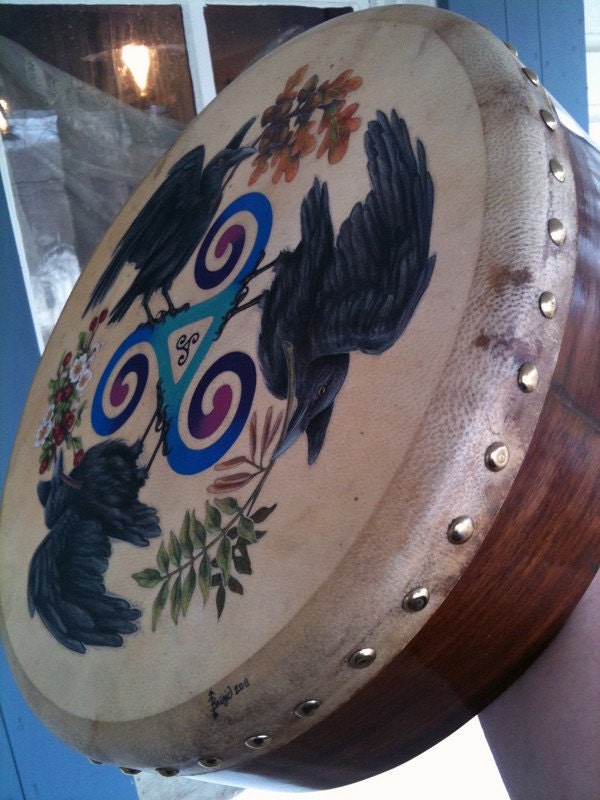 Raven Celtic Triskele Pagan Handpainted Original Bodhran Drum