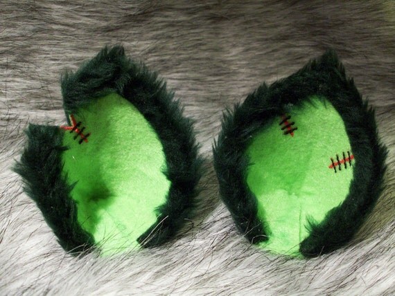 Zombie Cat Ear Clips Frankenstein
