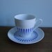 Danish Teacup and Saucer Schmid Brothers Lyngby Danmark Denmark Blue White Sunburst