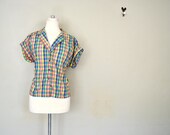 Bright Candy Colored Plaid Summer Shirt / Women's Plaid Summertime Shirt / Summer Picnic Date Blouse