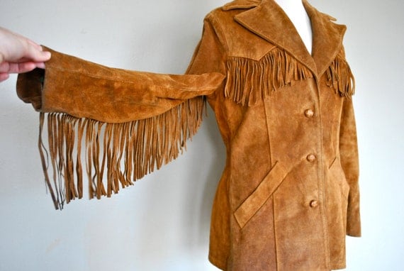 Leather Fringe Jacket / 1970s Fringe Leather Jacket / Southwestern Country Real Leather Fringe Coat