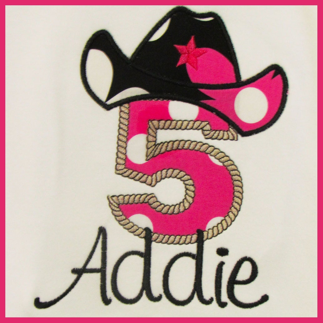Girls, Cowgirl, Appliqued Number or Letter, Long or Short Sleeve, Birthday Shirt or Onesie, YOU DESIGN